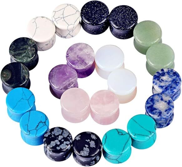 20pcs Random Mixed Stone Ear Plugs Double Flared Saddle Gauges Tunnels Expander