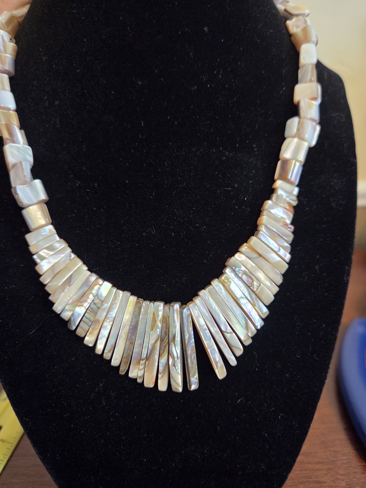 Abalone Shell Mother of Pearl Bib Fashion Necklace 24″