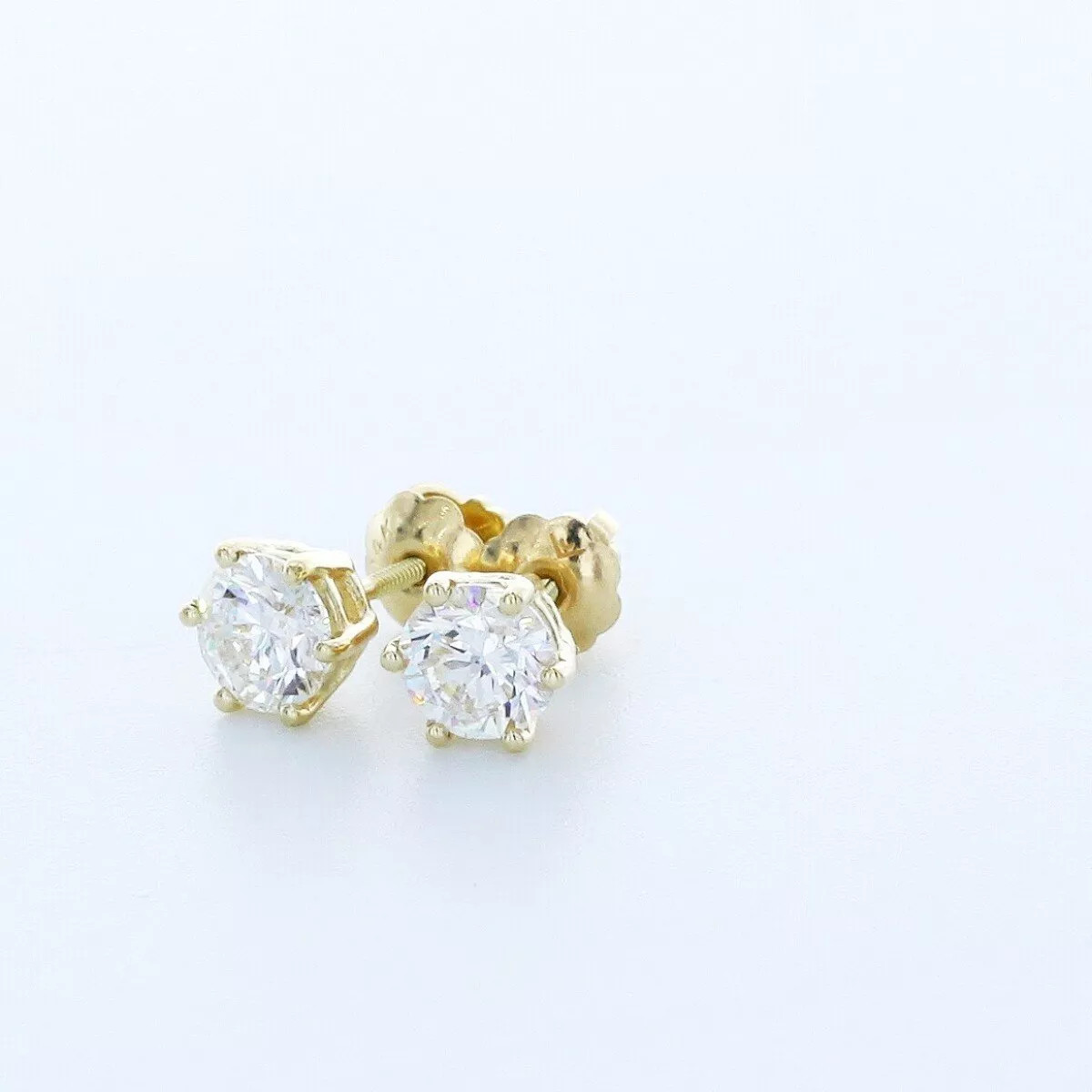 Stud Earrings Classic Solid 14K Yellow Gold 1.06 CT Round Natural Diamond E SI1