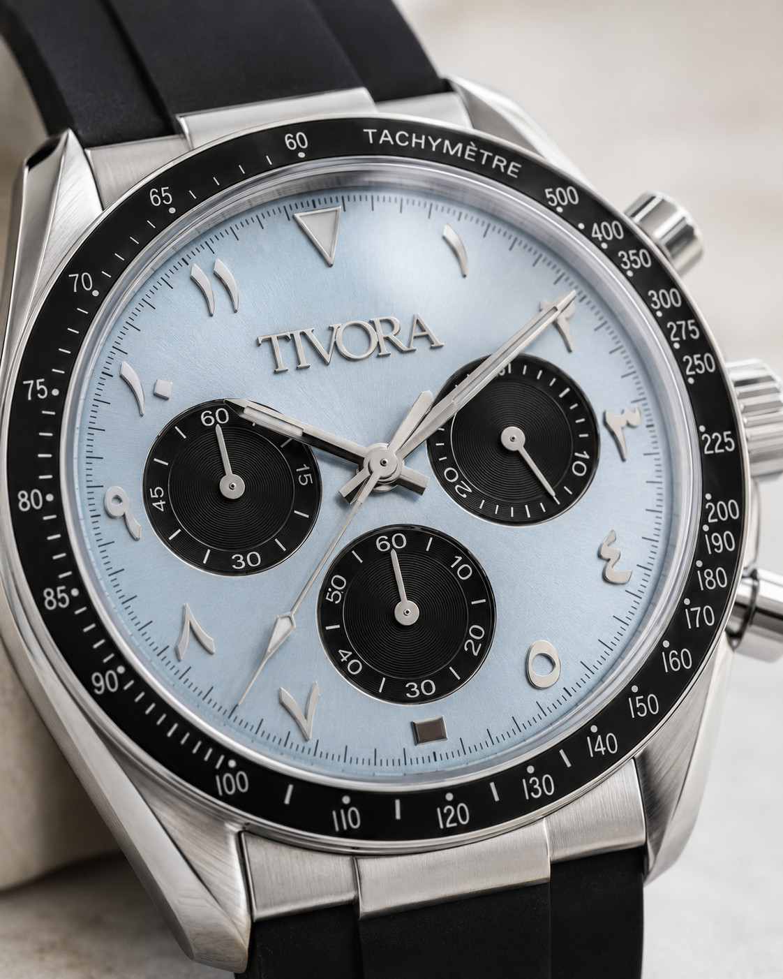 TÍVORÁ Veyron Argent Steel Ice Dial Rubber – Custom Branded Automatic Chronograp