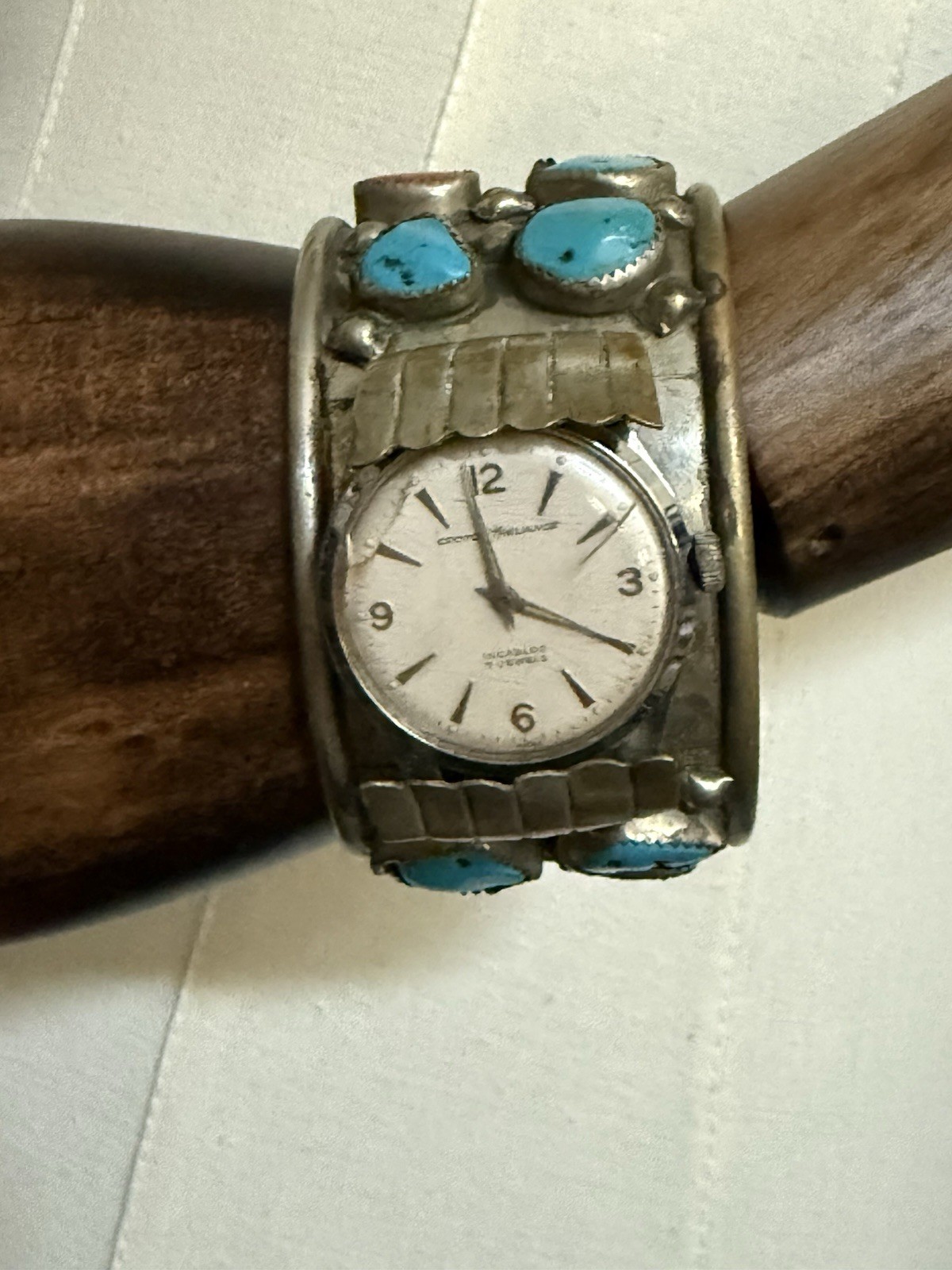 Vintage Navajo Men’s Sterling Silver Turquoise Coral Watch Cuff Croton Runs