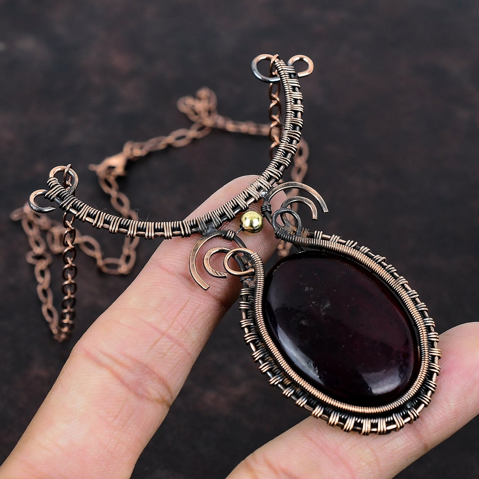 Red Fire Labradorite Wire Wrapped Adjustable Handcrafted Copper Unique 18.0″
