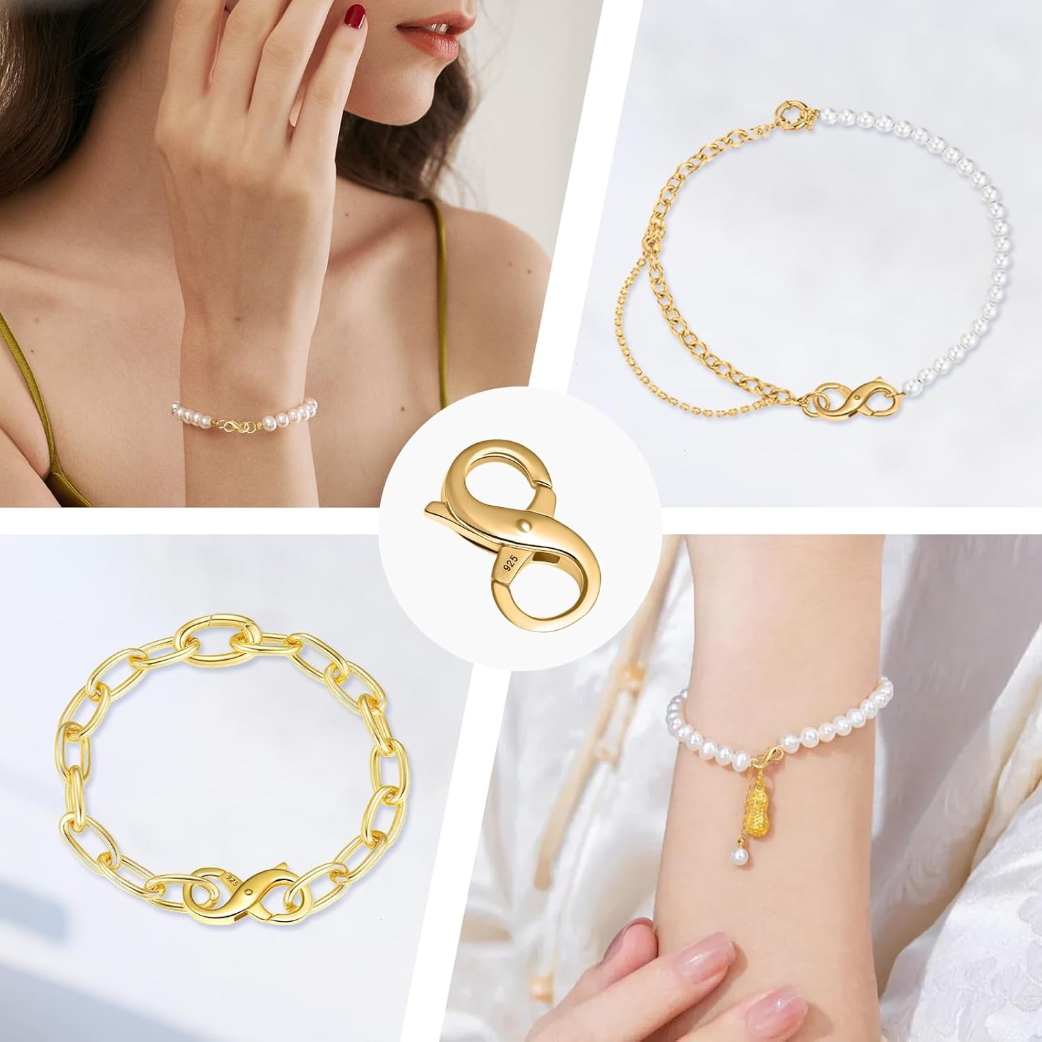 925 Sterling Silver Gold Necklace Extender, Lobster Claw Clasp for Jewelry
