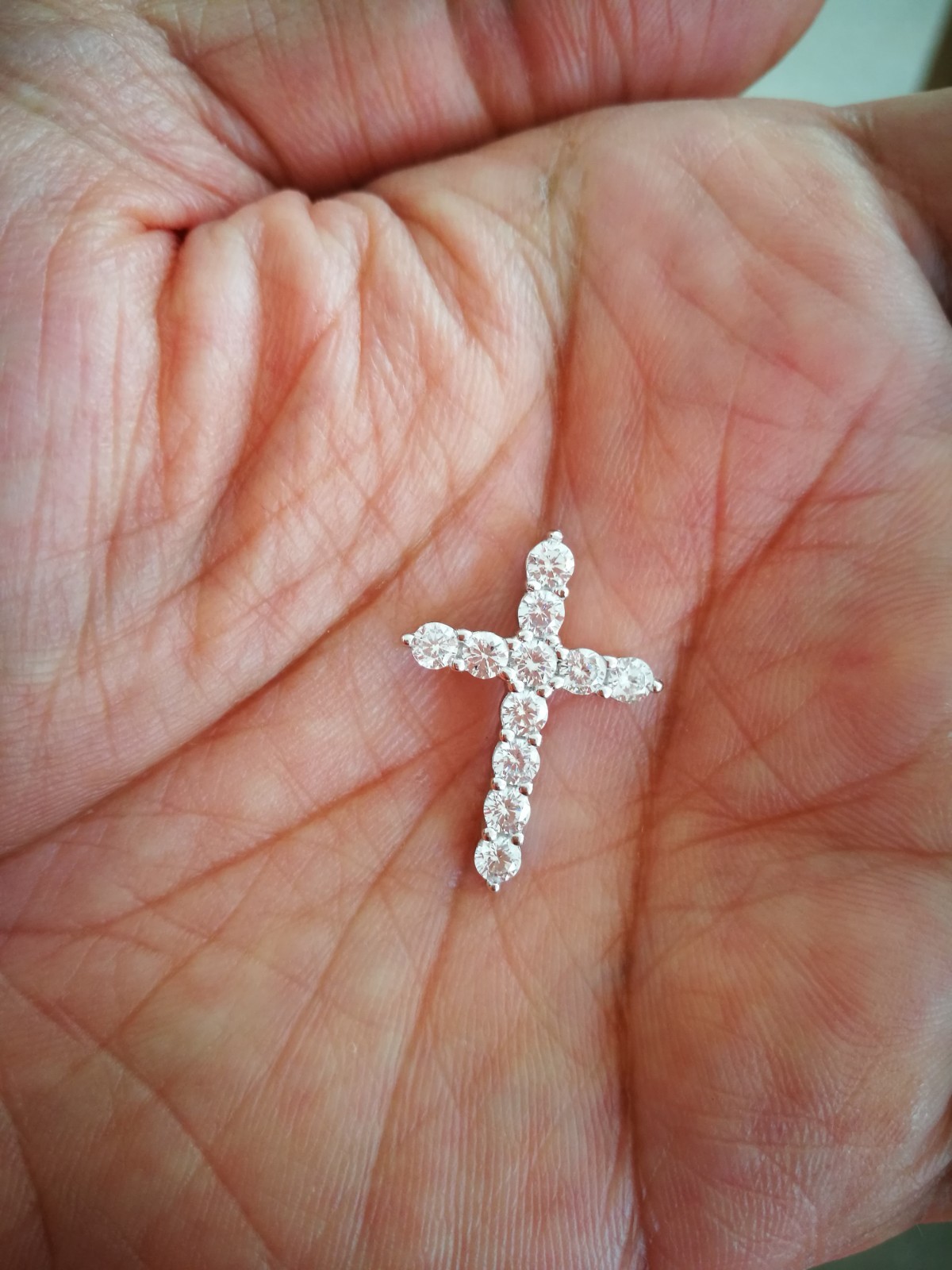 1 Ct Cross Pendant Necklace Simulated Diamond 14K Solid White Gold-Plated Silver