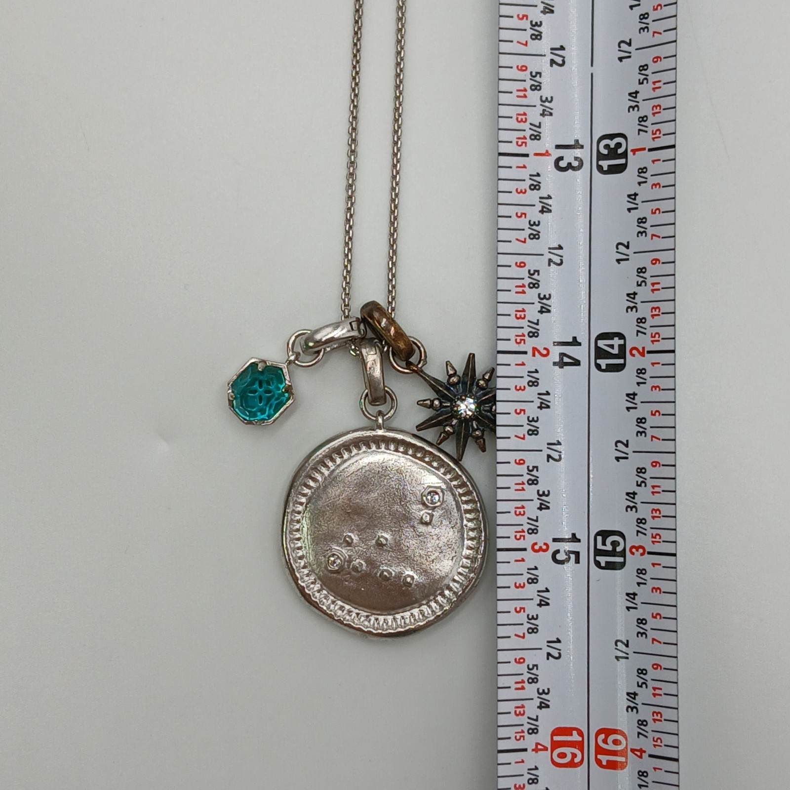 Kendra Scott Capricorn Necklace 28in Slide Silver Tone Zodiac Medallion Blue Gem