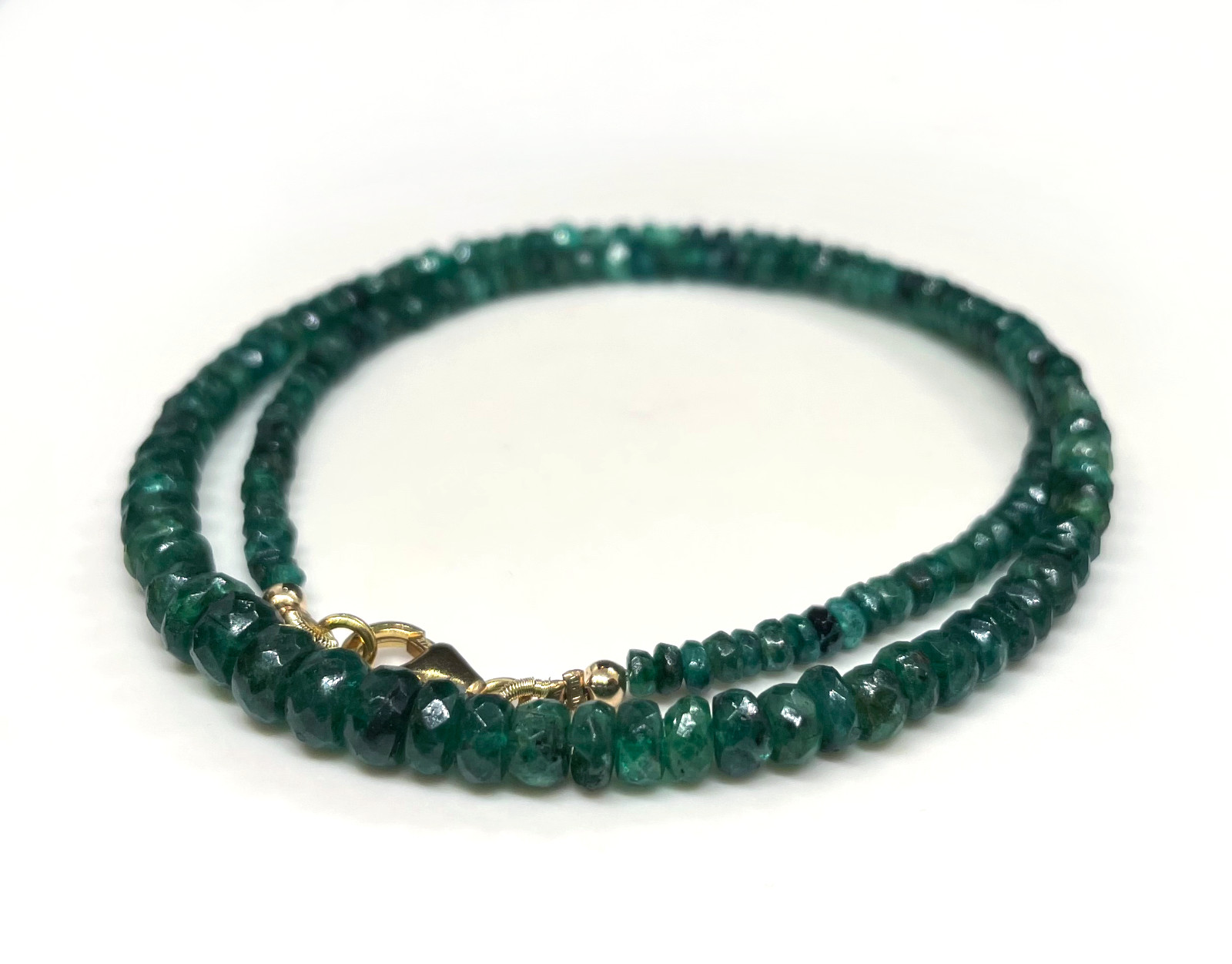 Natural Zambian Emerald Necklace 9K SOLID GOLD Clasp Faceted Emerald Beads
