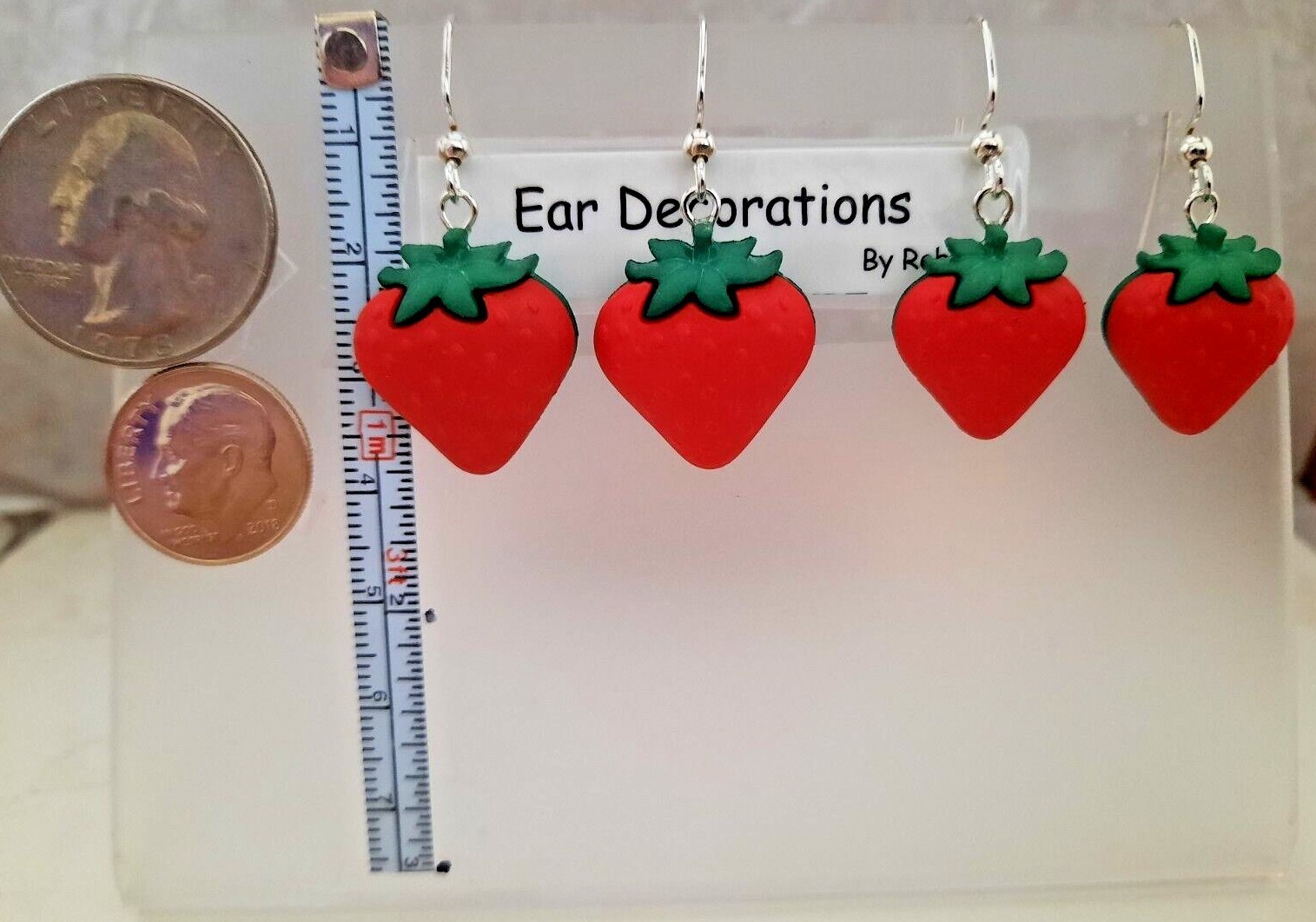 Strawberry dangling gold /silver hook earrings 2 sizesEar Decorations by Robyn