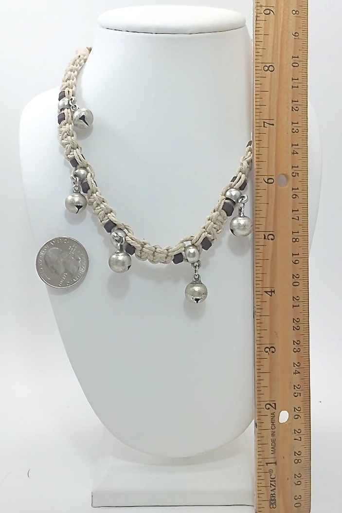 Hemp Necklace with Bell Charms Surfer Style Adjustable 14″ 16″ or 18 inches