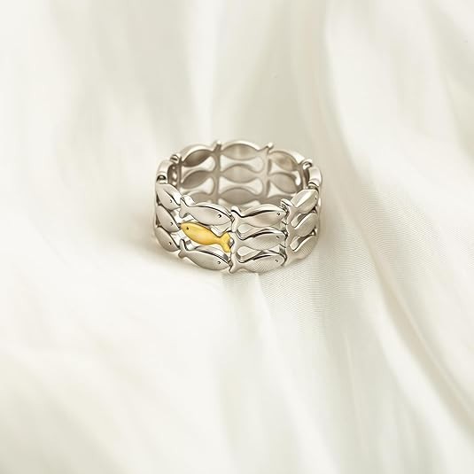 Swim Against the Current Ring Anti-Tarnish,Just Keep Swimming Ring,Unique Fis…