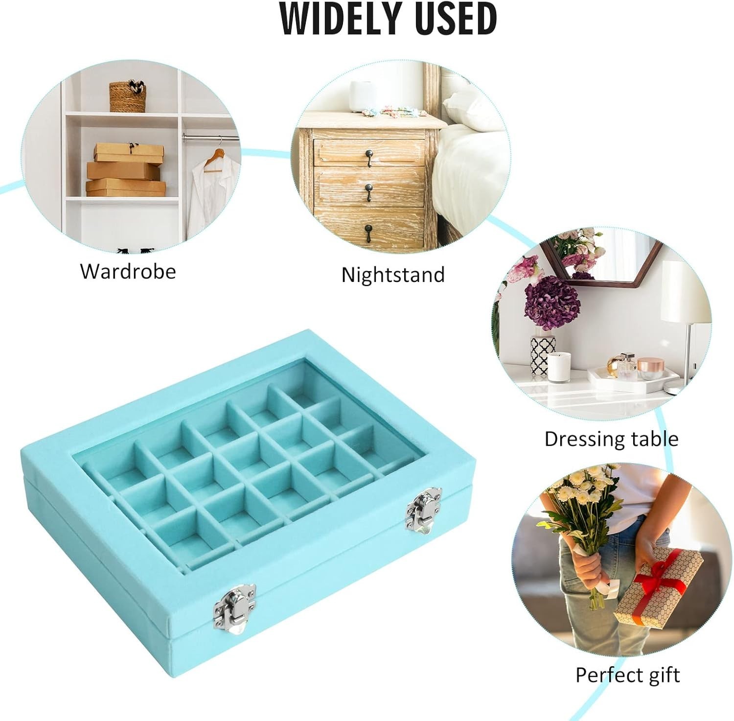 Velvet Jewelry Box 24 Grid Jewelry Ring Display Organiser Box Tray Holder Ear…