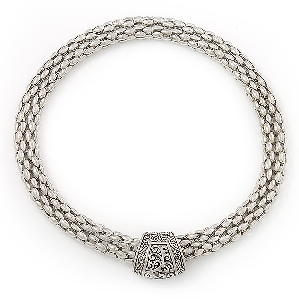 Rhodium Plated Mesh Magnetic Necklace – 40cm Length