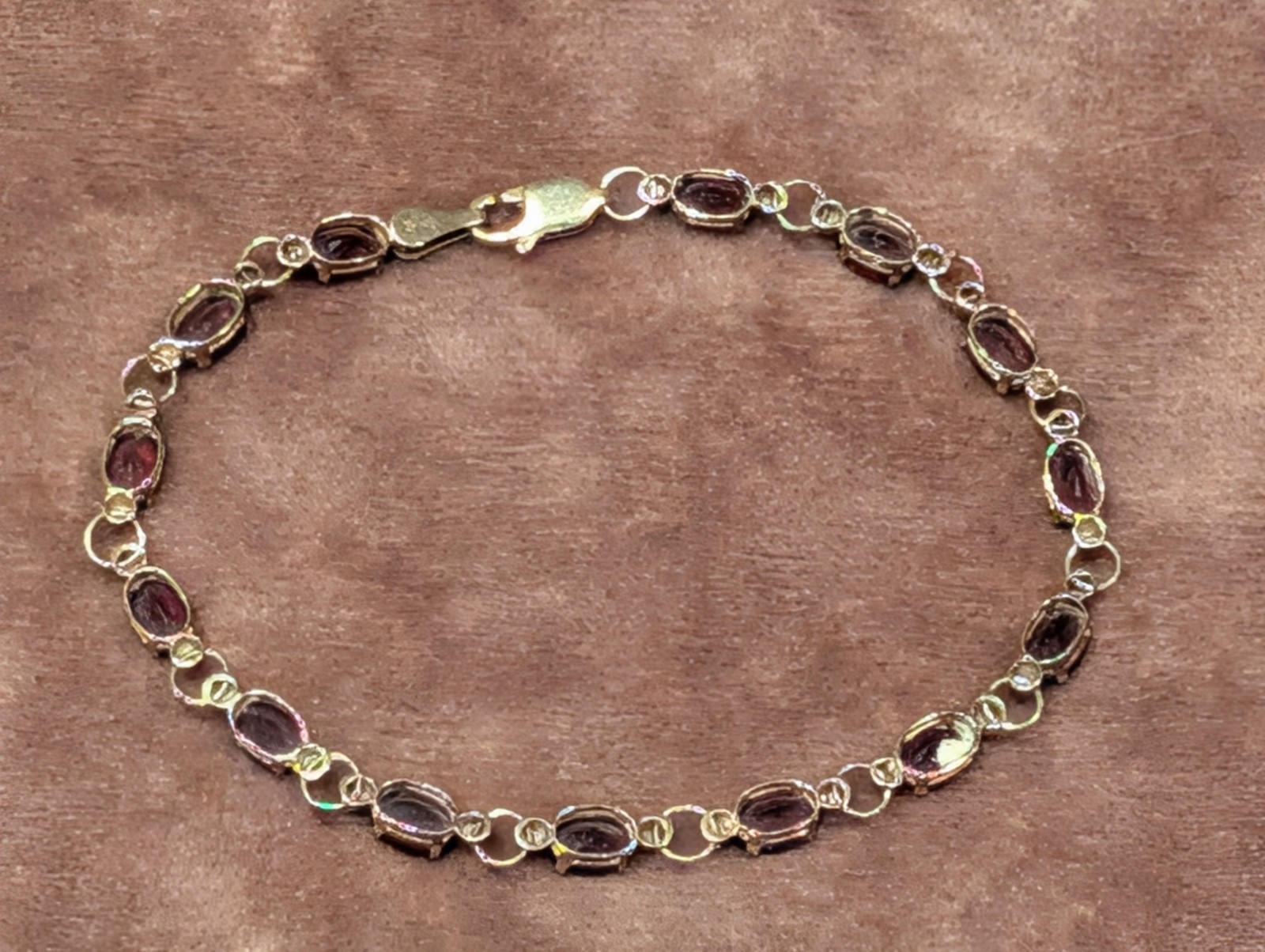 10 KT Yellow Gold And Garnet Gemstone Tennis Bracelet 7 In Mexico 4.8g