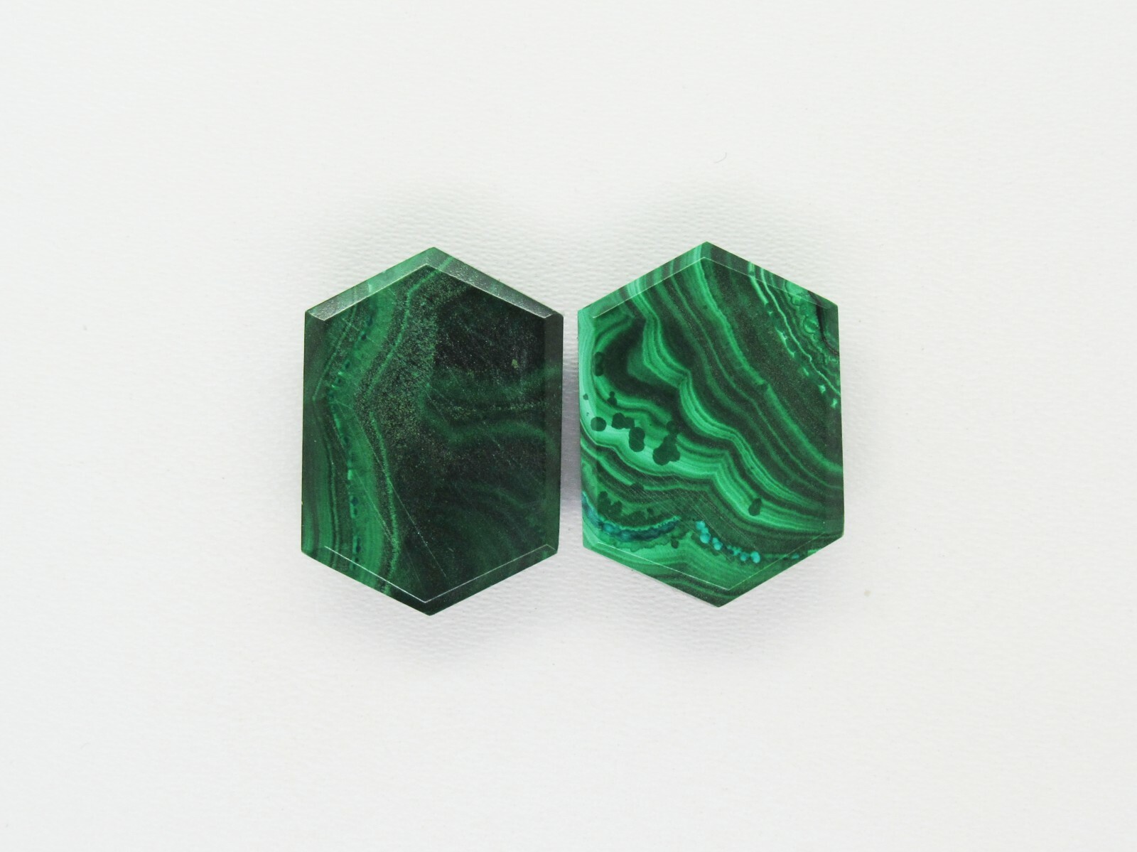 Natural Malachite Gemstone Hexagon Shape Faceted Cabochon Pairs Green Color Gems