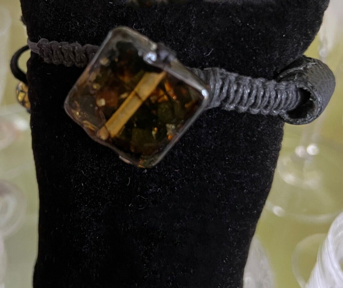 Amber macrame leather cuff bracelet jewelry for women Handmade One-of-a-Kind