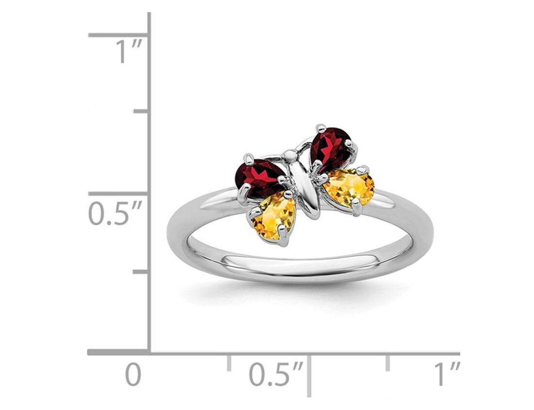 Sterling Silver Butterfly Garnet and Citrine Ring 3/4 Carat (ctw)
