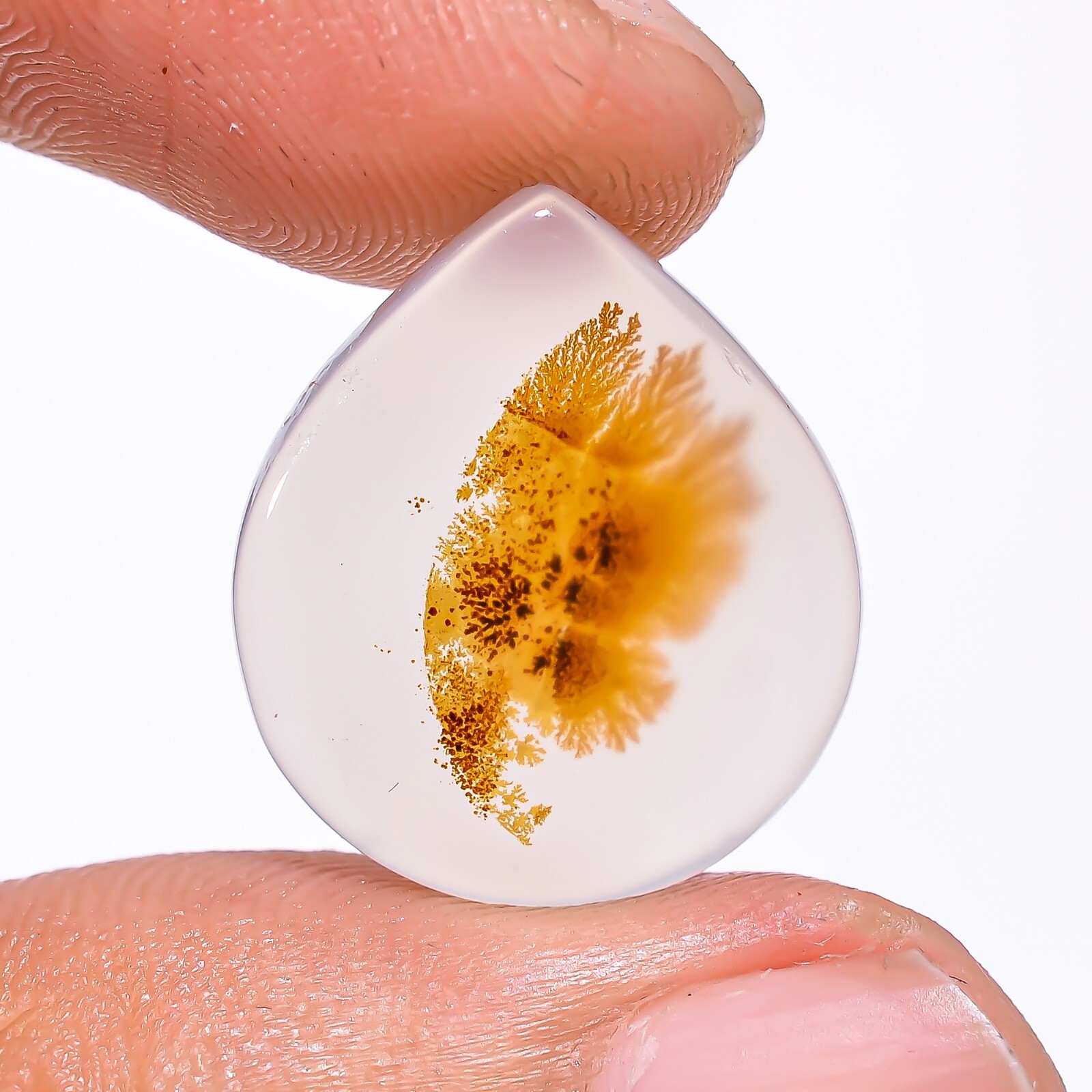 8.15CT 100%Natural Scenic Dendritic Agate PEAR Cabochon 16x18x3mm Gemstone BC-22