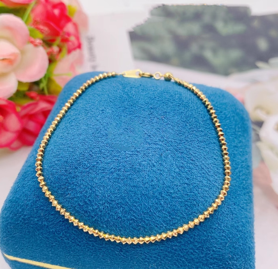 Solid 18K Yellow Gold AU750 Laser Beads Bracelet Bangle Chain Adjust 16-18cm