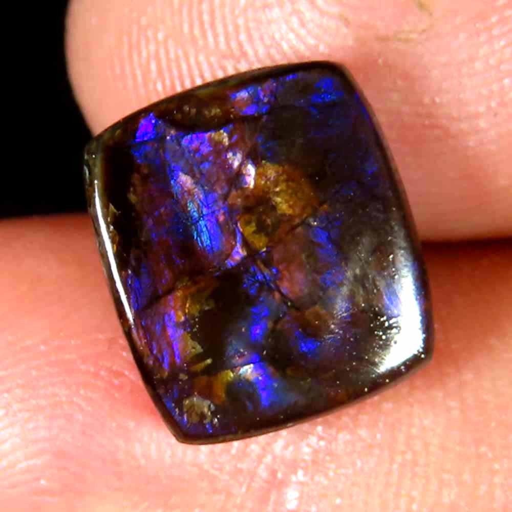 6.45Cts.100%Natural Multi Fire Ammolite Cushion Cabochon 10x12x4mm Top Gemstone