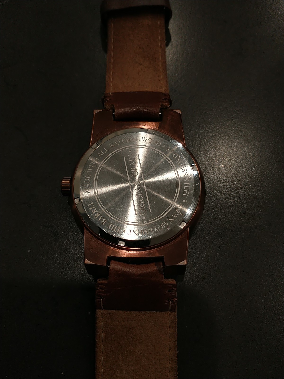 Original Grain The Barrel Whiskey Wood Leather Band Mens Watch