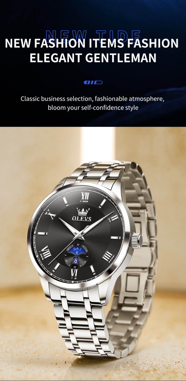 OLEVS Japan Movement Luxury Classics Male Gift Rhinestone Quartz Wristwatch 3638