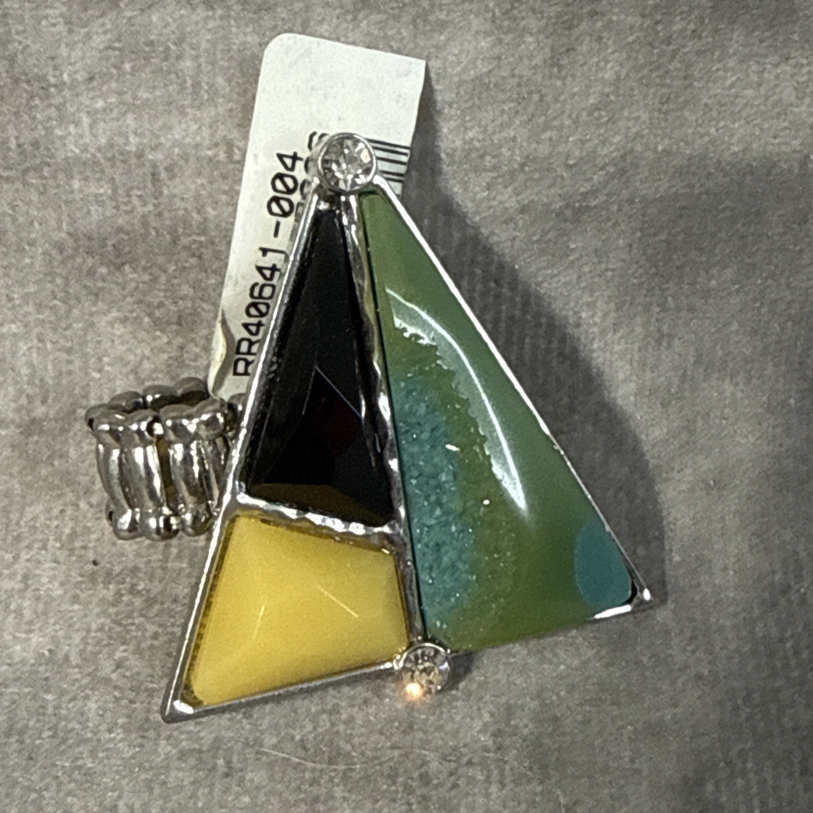 Triangular Statement Peace Ring Yellow Blue Brown Stretch Band