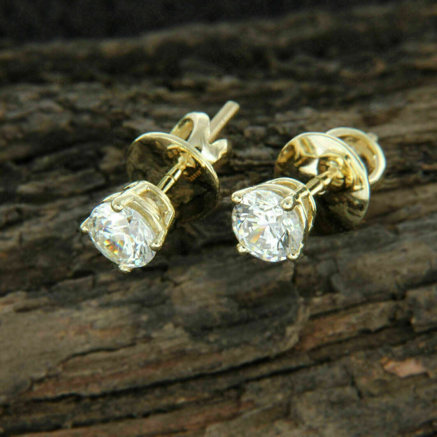 1ct Round Cut Lab-Created Diamond Solitaire Stud Earrings 14K Yellow Gold Finish