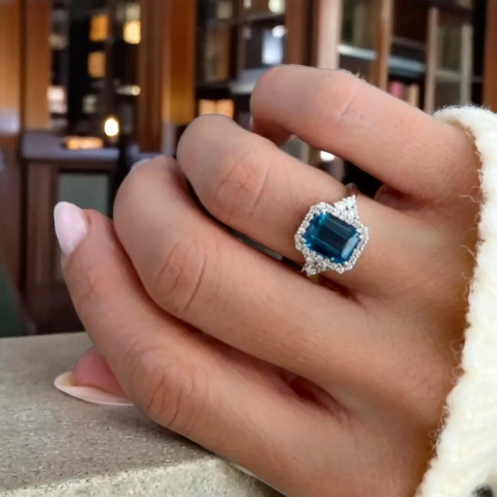 3.50Ct Emerald Cut Natural Blue Topaz Diamond Wedding Ring 950 Platinum 6 7 8 9