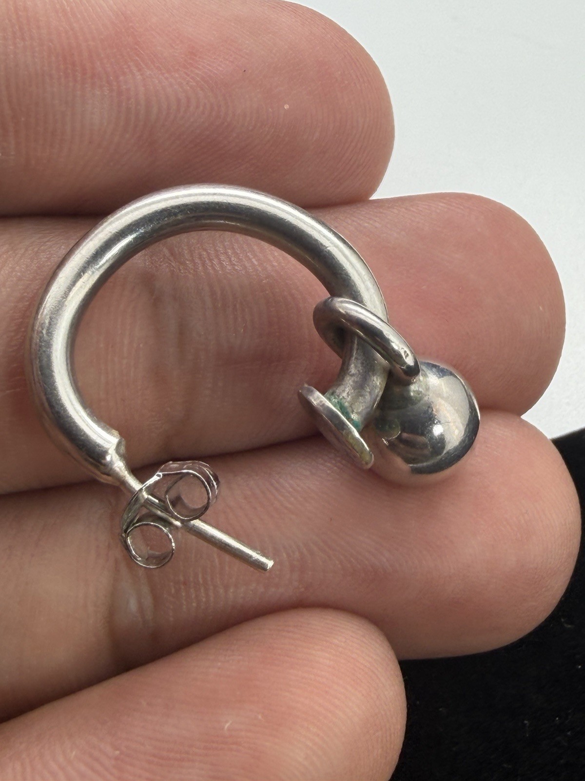 Vintage Two In One Sterling Silver Half Hoop Earrings With Removable Ball Bead