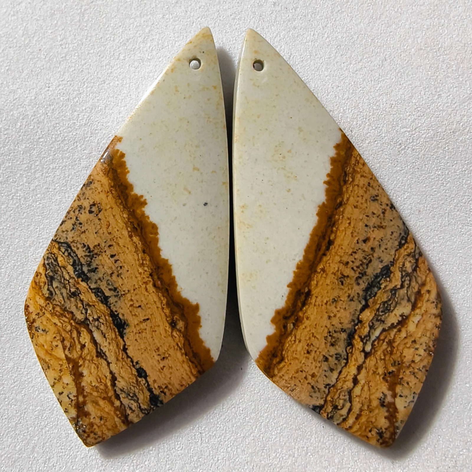 47 Cts Natural Picture Jasper Drilled Pair Cabochon Gemstone 43.5 X 20.1 MM