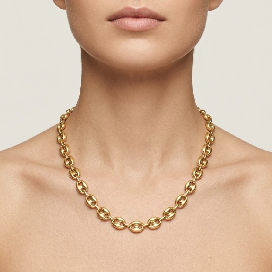 14K Yellow Gold Plated 925 Sterling Silver 8mm Mariner Anchor Chain Necklace