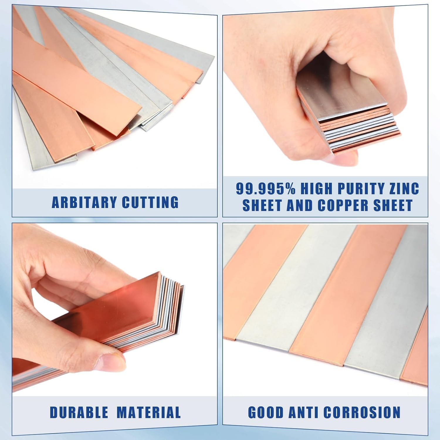 6 Pcs Pure Copper Zinc Anode Sheet 99.9% High Purity Copper Zinc Electrode St…