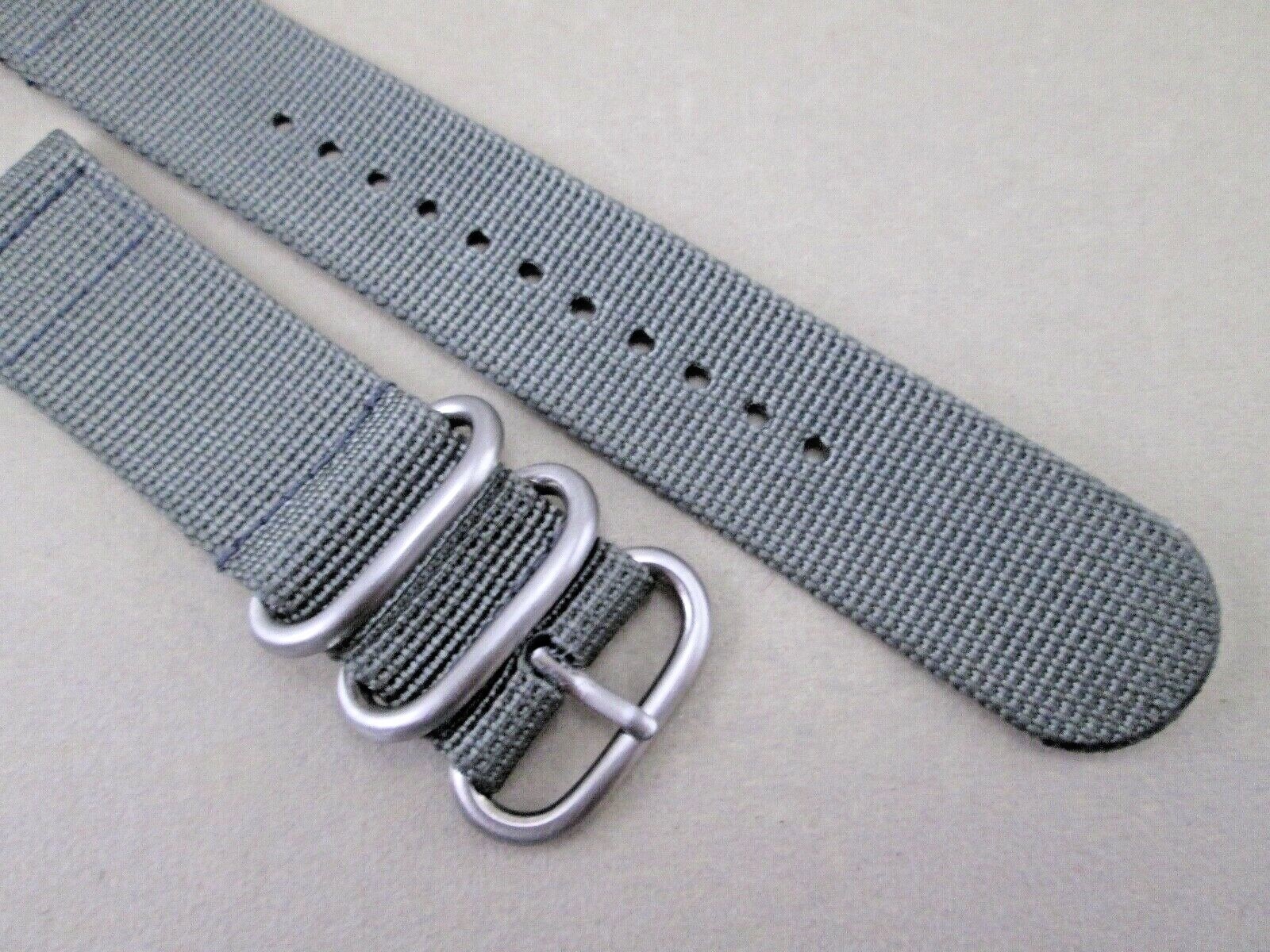 22mm lug two 2 piece canvas weaved nylon dive watch band strap gray + pins