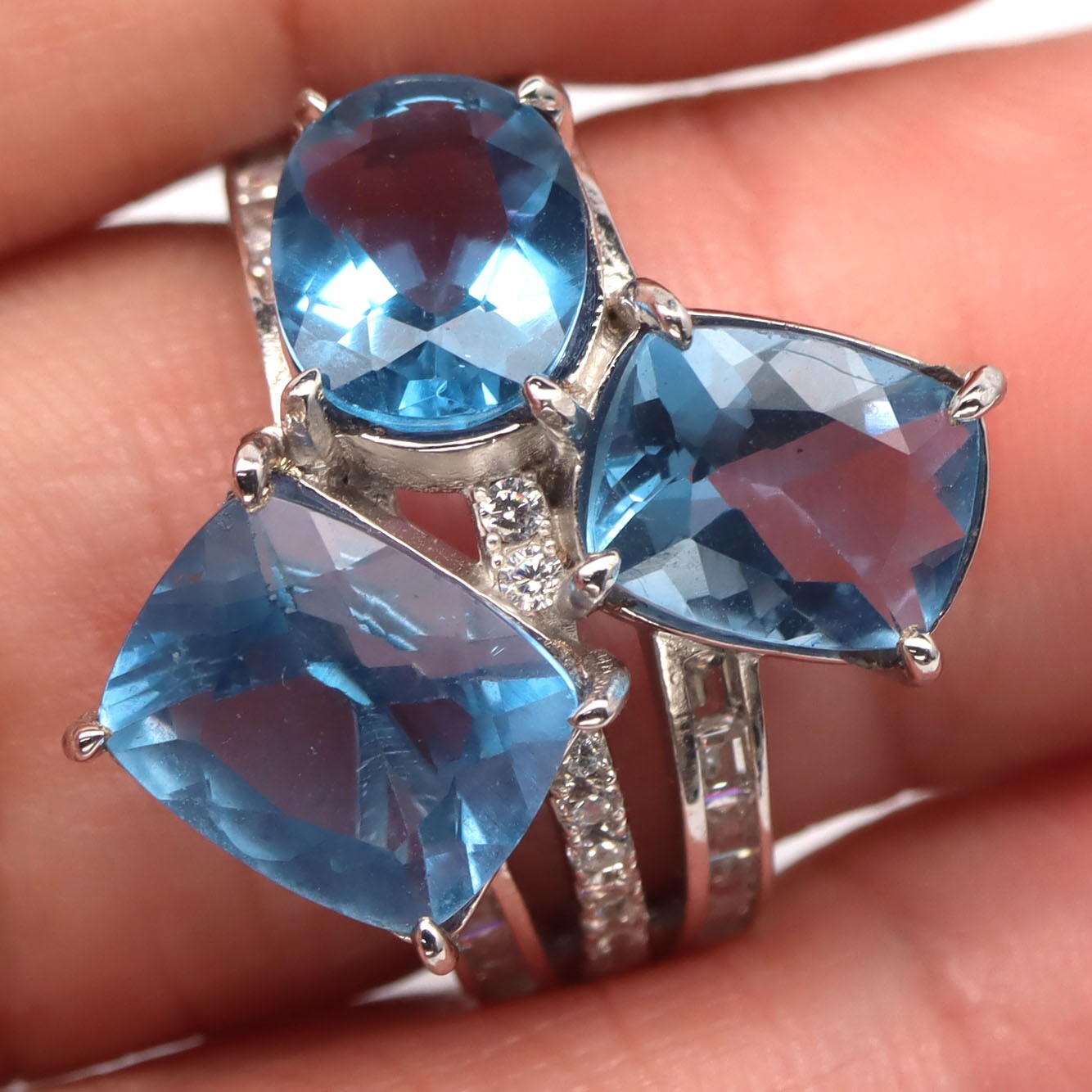 925 Silver Color Change Fluorite & Cubic Zirconia Birthstone Jewelry Ring Size 7