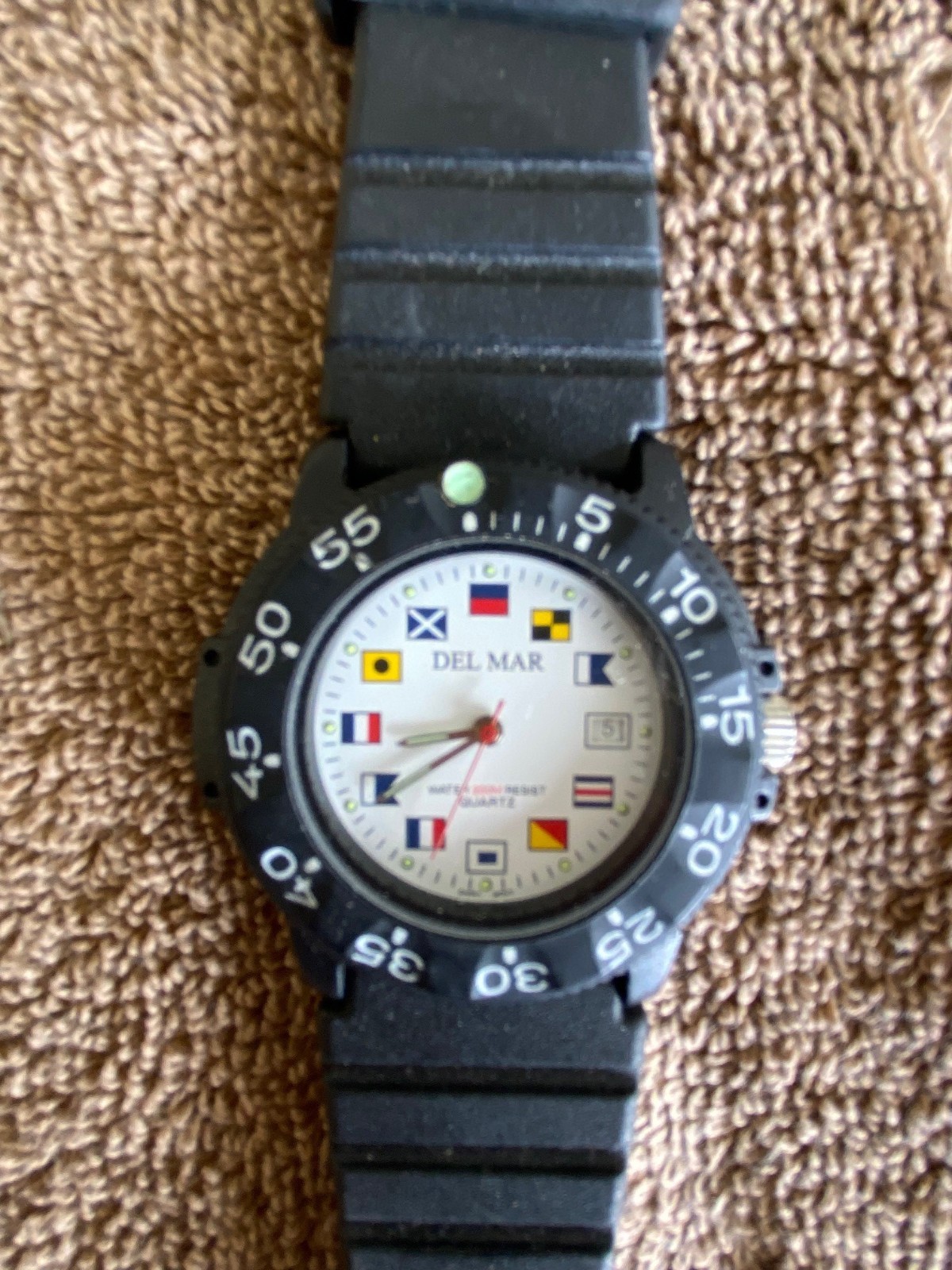 Del Mar Long Life Quartz Diver 200m Date White Dial Black band