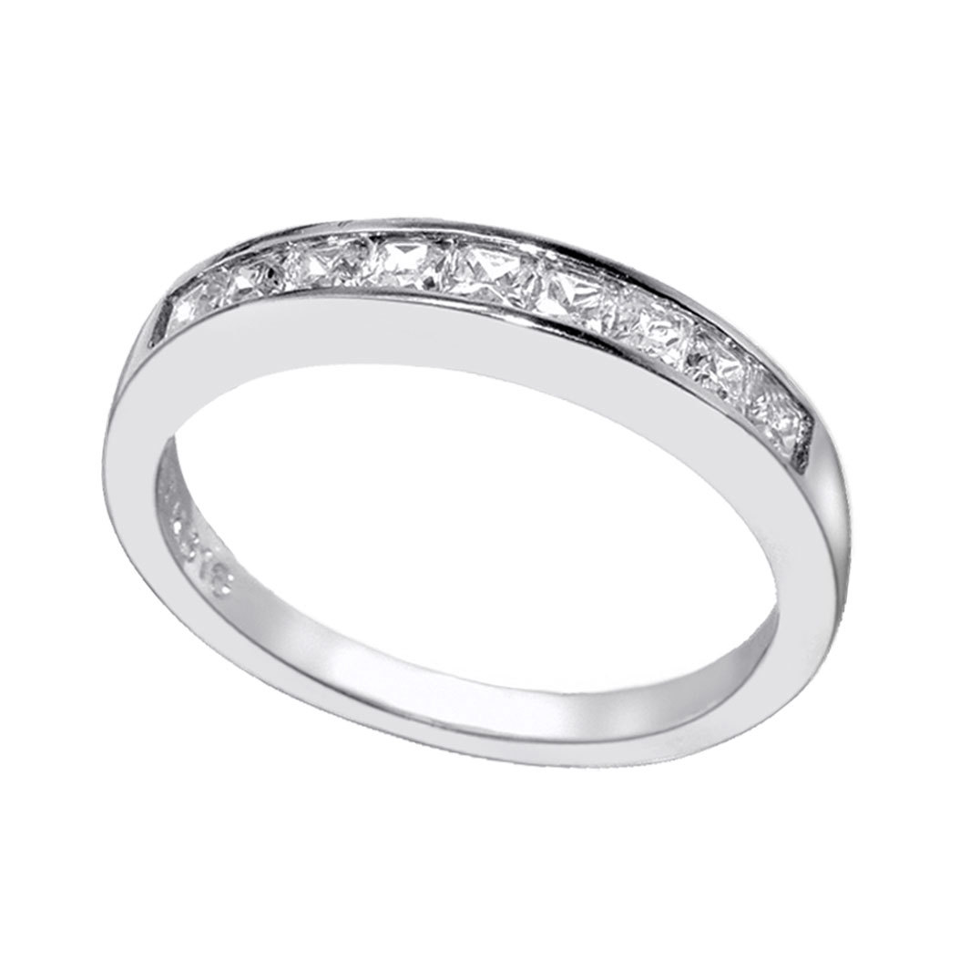 His Tungsten Hers Sterling Silver Princess Cut CZ Wedding Ring Band Set