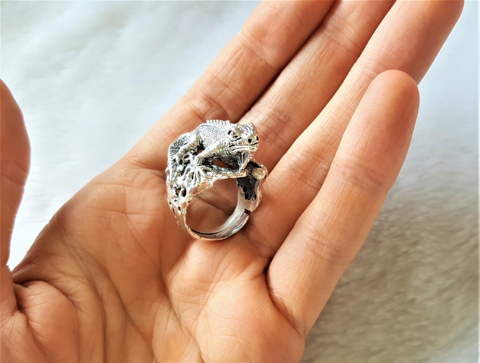 Iguana Lizard Ring STERLING SILVER 925 Handmade Exclusive Design Adjustable Size