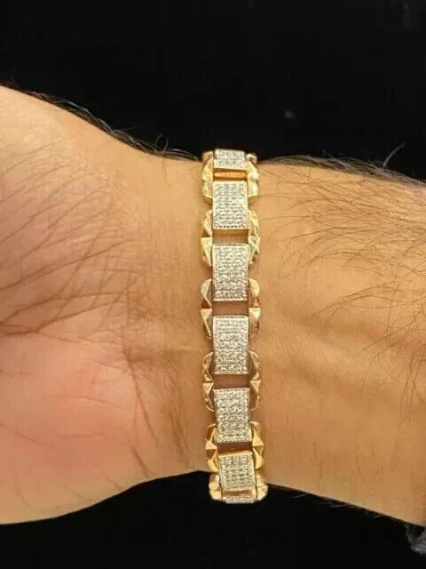 10Ct Round Cut Lab Created Diamond Men’s Cuban Bracelet 14K Yellow Gold Plated