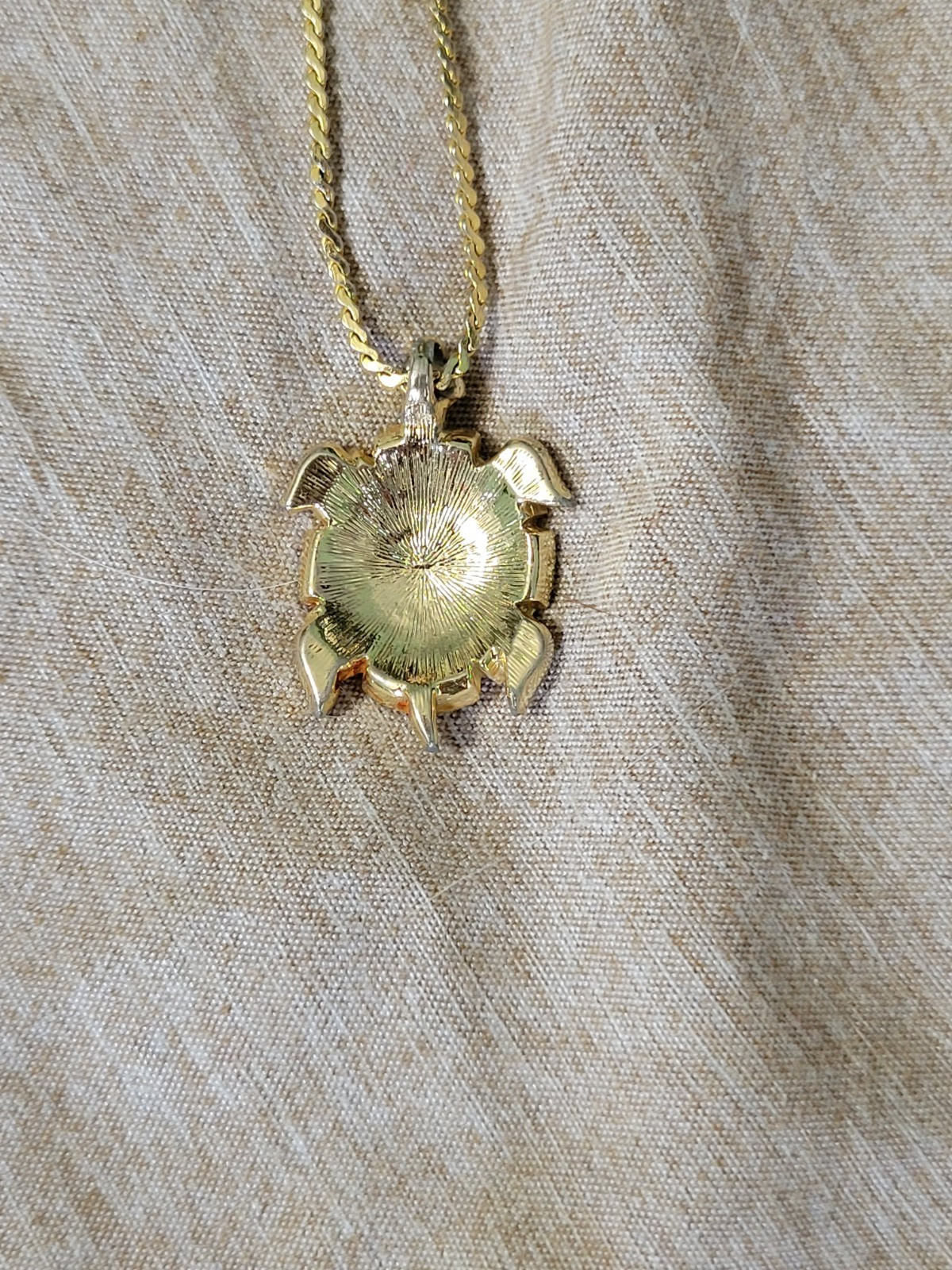 Gold Tone Orange & Terracotta Red Enamel Turtle Pendant Necklace
