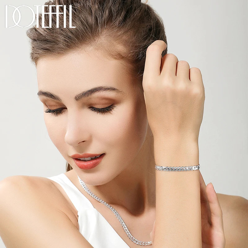 DOTEFFIL 925 Sterling Silver 8/16/18/20/22/24 Inch 6mm Side Chain Necklace Brace