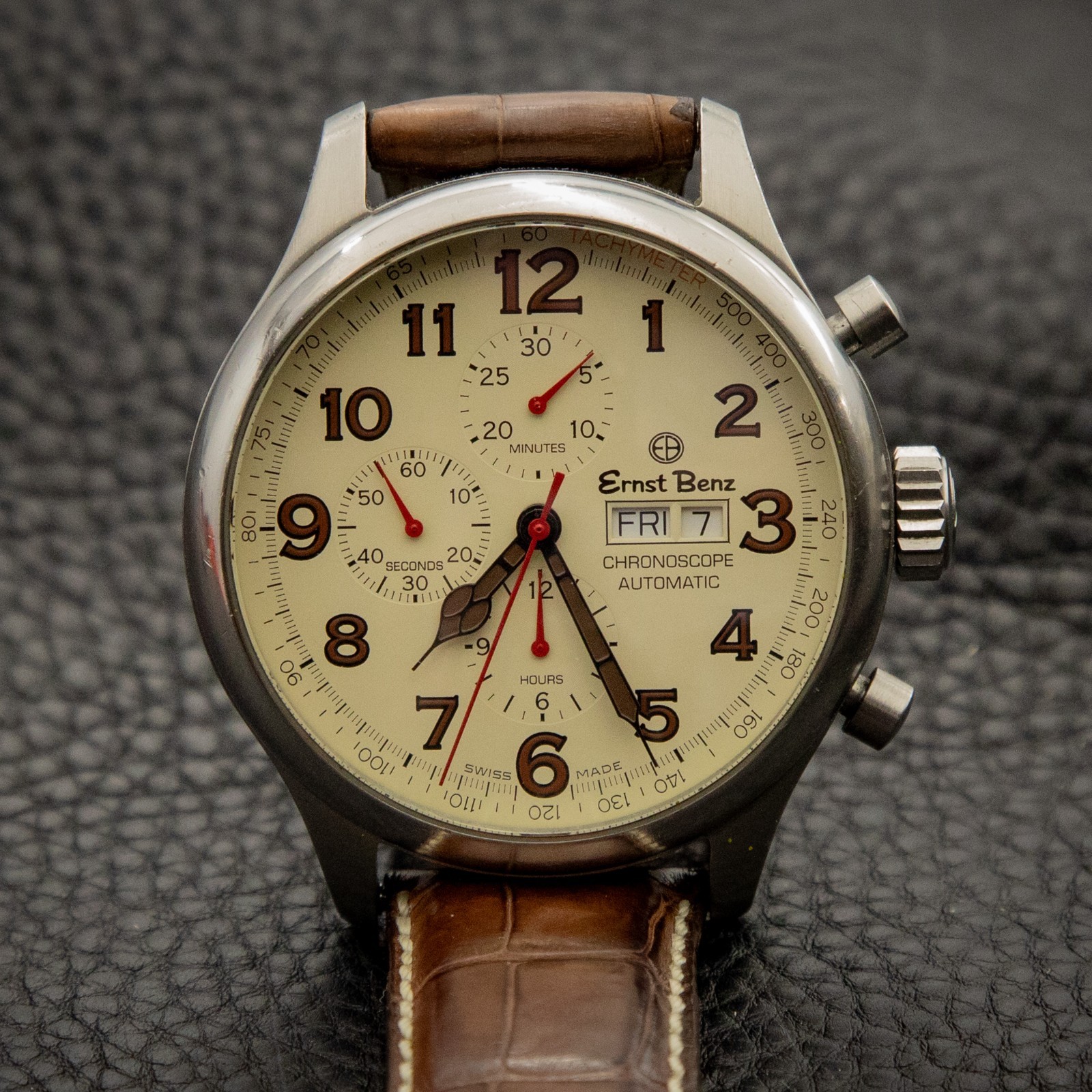 Ernst Benz 47mm ChronoScope GC10118 Parchment Dial Leather Strap – Rare
