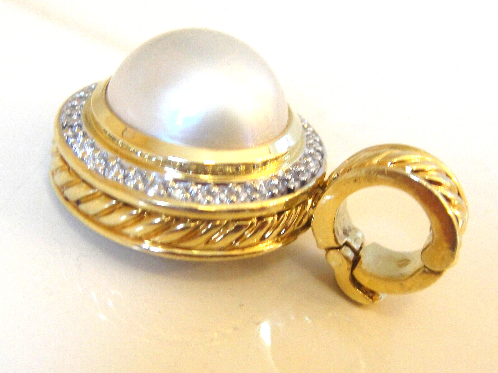 $6450 DAVID YURMAN 18K GOLD MABE PEARL PAVE DIAMOND ENHANCER.