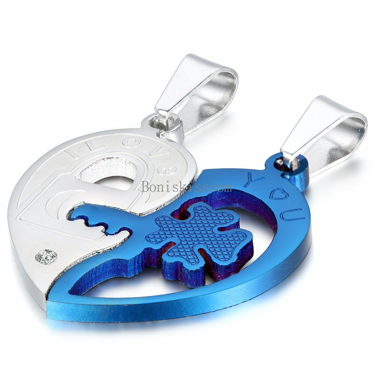 His and Hers Stainless Steel I Love You Heart Lock & Key Couple Pendant Necklace