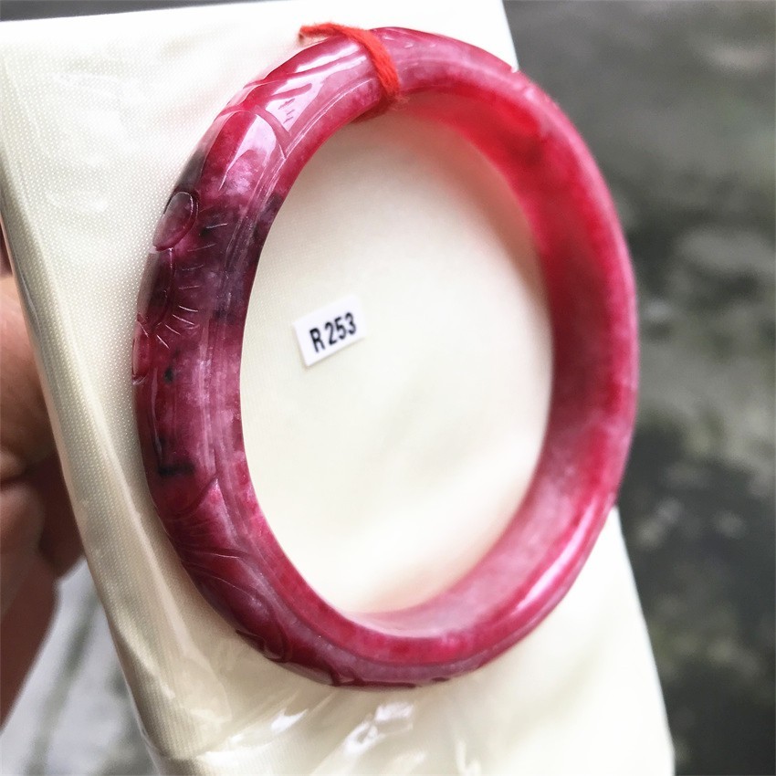 61mm Natural Icy Red Jadeite Jade Bracelet Myanmar Carving Jade Bracelet