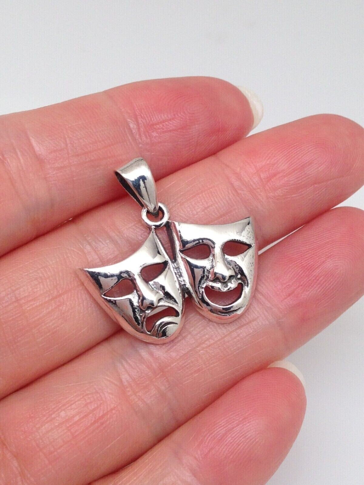 925 Sterling Silver Comedy Tragedy Theater Masks Pendant Men Women 25mm/0.98″
