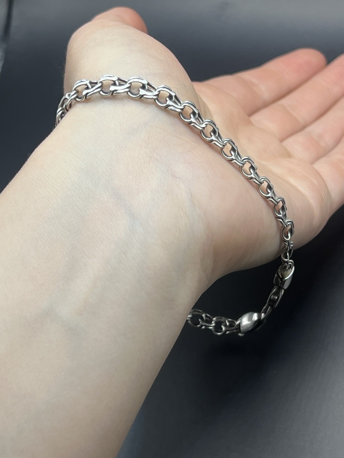 Vintage Elegant 925 Silver Rolo Chain Bracelet 9 In