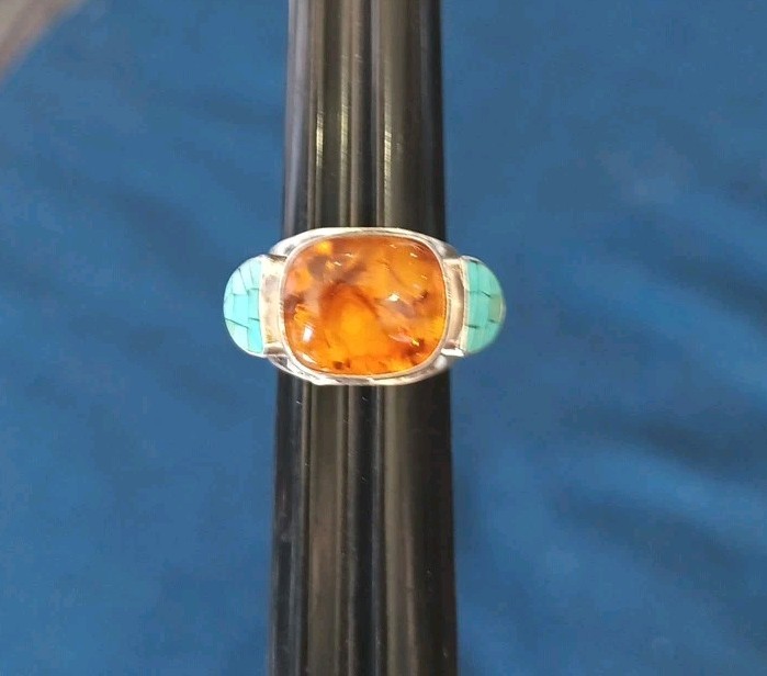 JAY KING DTR Amber & Turquoise Sterling Silver Ring Size 5