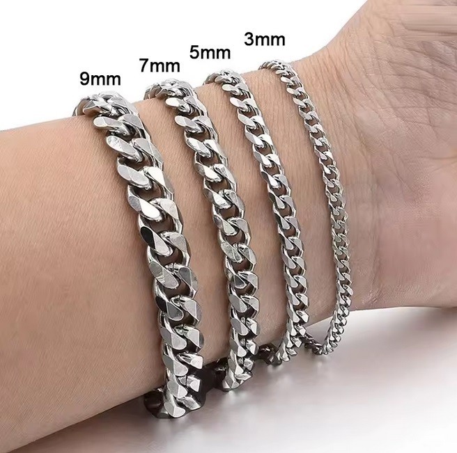 Bracelet Men’s Chain 3/5/7/9mm Stainless Steel Silver Curb Cuban Link 7-8″ Sale