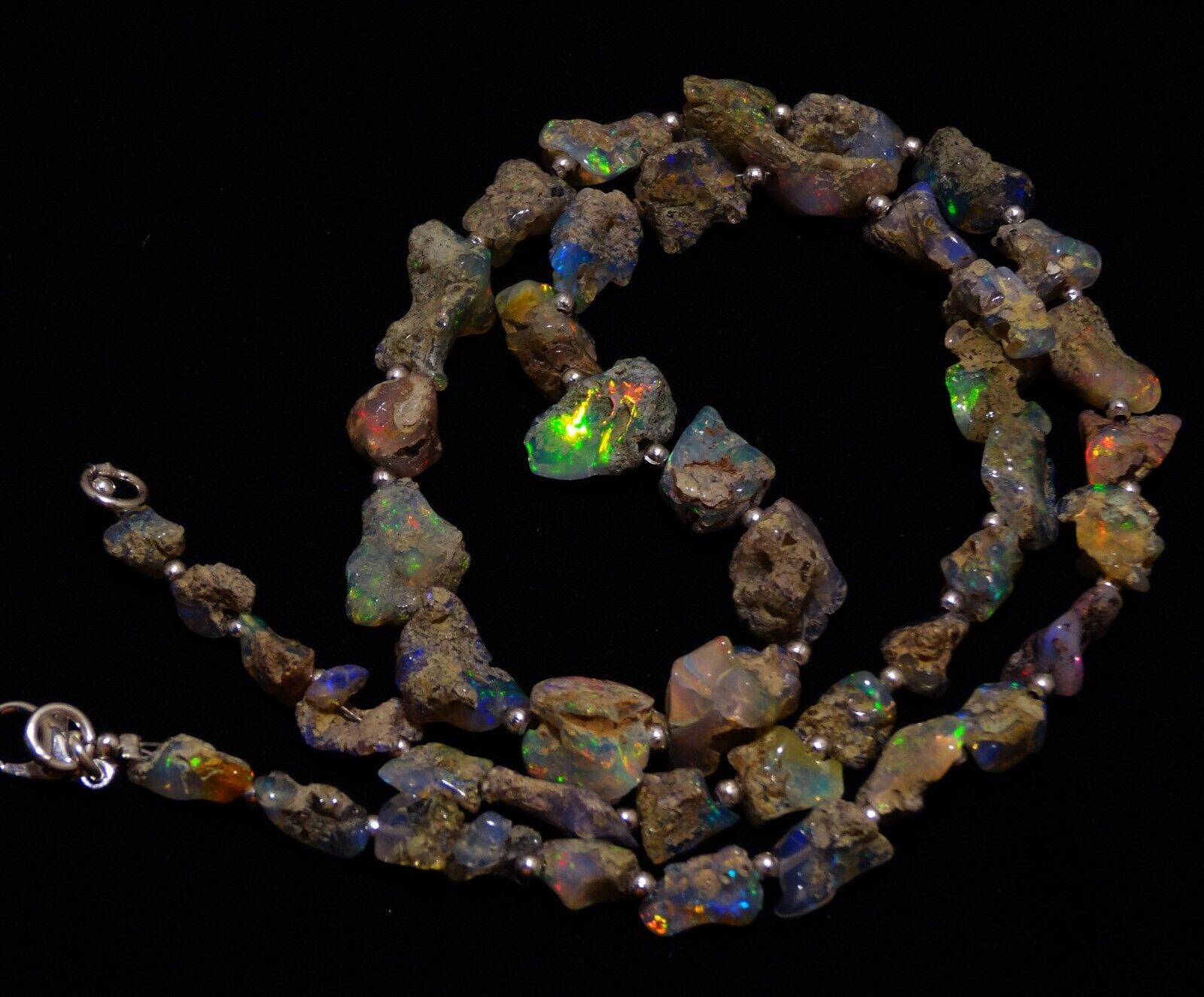 Rainbow Fire Opal Rough 6 to 10 mm Size Freeform Nugget Beads Necklace 18.5″