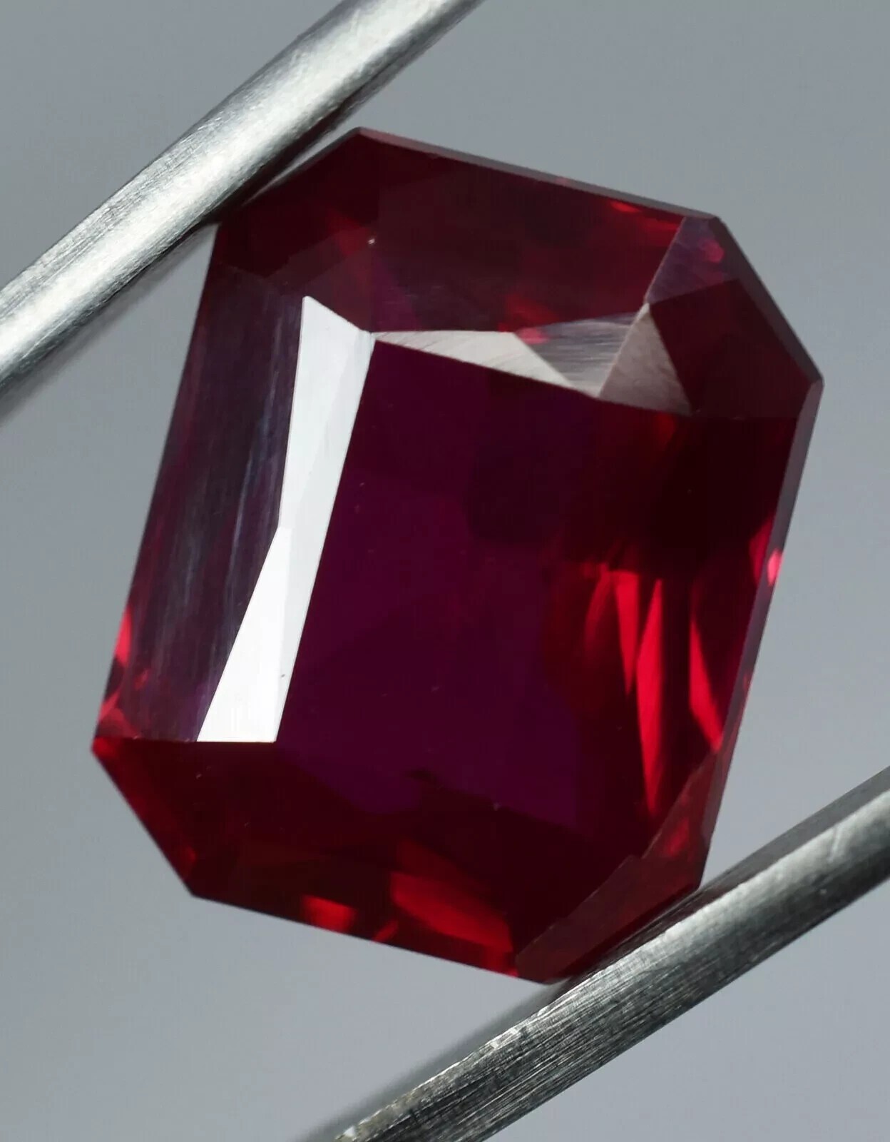 25 Ct Natural Certified BURMA Pigeon Blood Red Ruby Emerald Cut Loose Gemstone