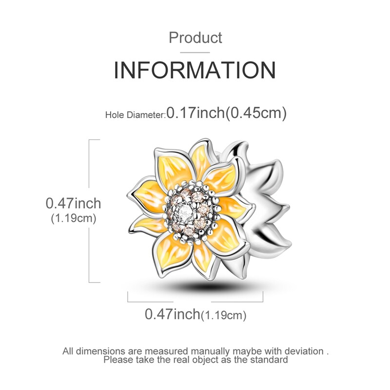 MULA European Silver Plated Charm CZ Enamel Cream Sunflower For Women Bracelet